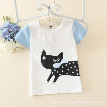 lovely children top clothing cat printing white t-shirt new boy and girl daily wear